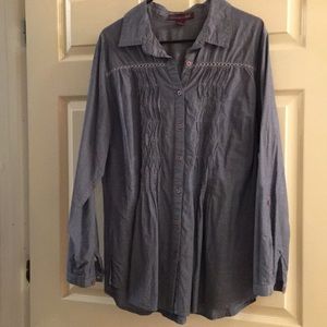 Denim button up tunic blouse